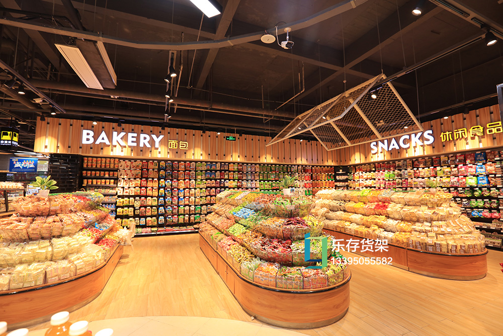 超市貨架-四層散裝柜（木制）-樂(lè)存貨架